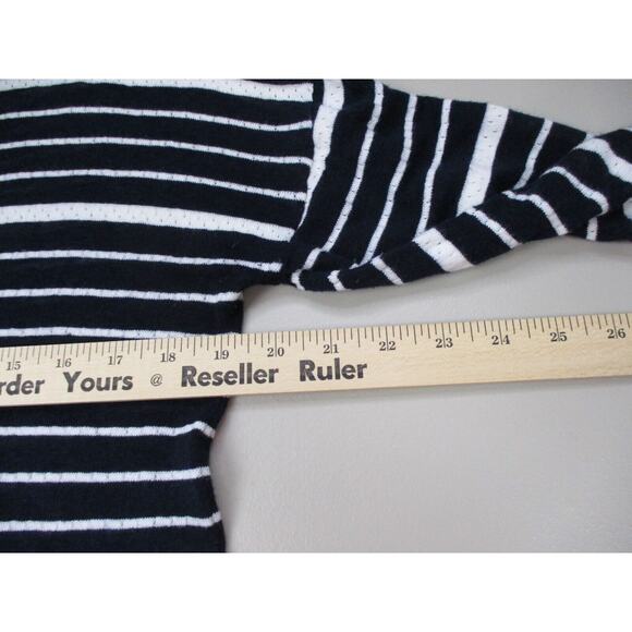 Talbots Linen Blend Sweater Womens Medium Striped Navy Blue White Nautical Light - Picture 9 of 14